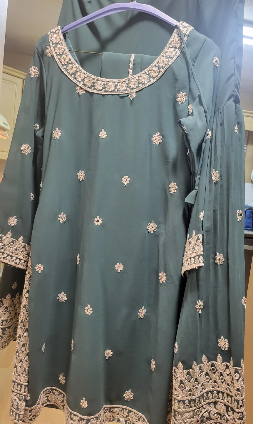 Dark Green Embroidered Sharara Suit - photo 2