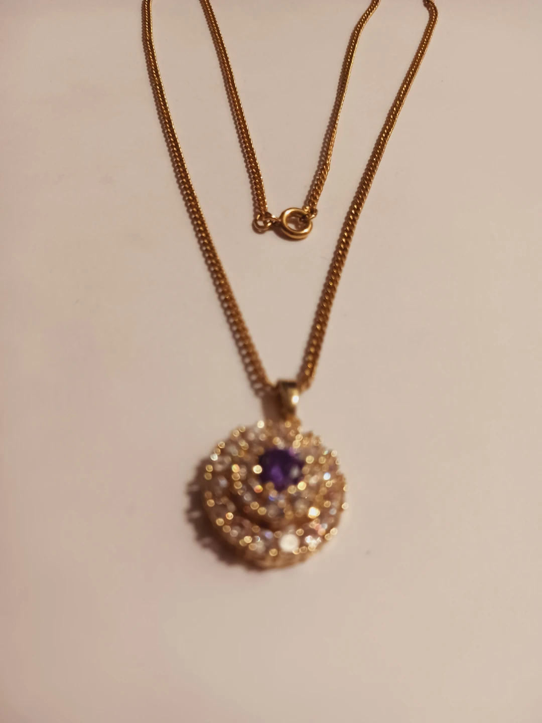 Gold-Tone Purple Stone Pendant Necklace - photo 3