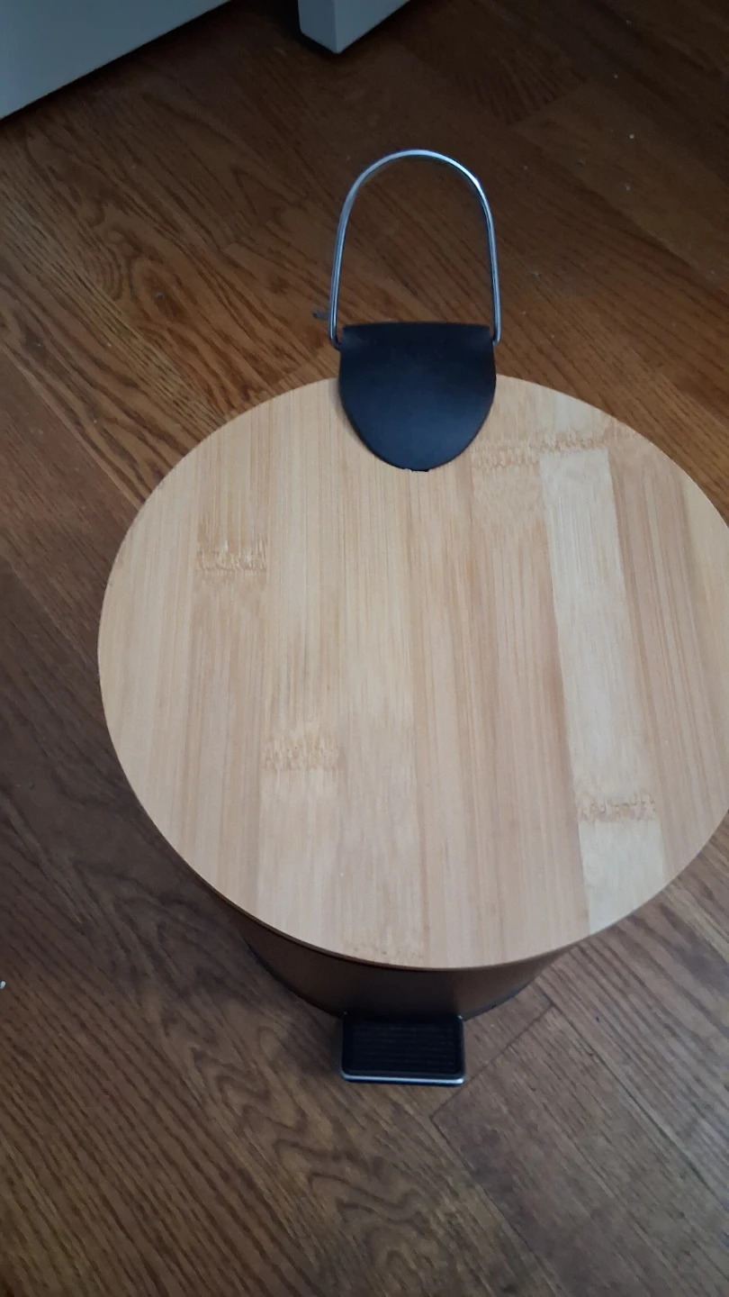Black Pedal Trash Can with Bamboo Lid