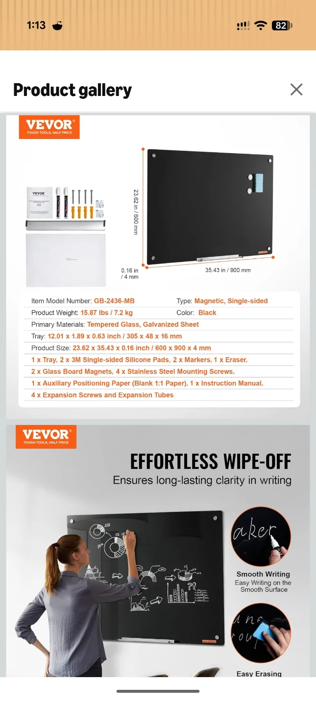 VEVOR Magnetic Glass Whiteboard Dry Erase Glass Whiteboard