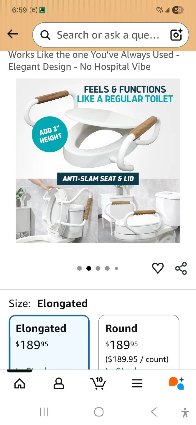 Lunderg Solva Elongated Raised Toilet Seat with Handles - photo 2