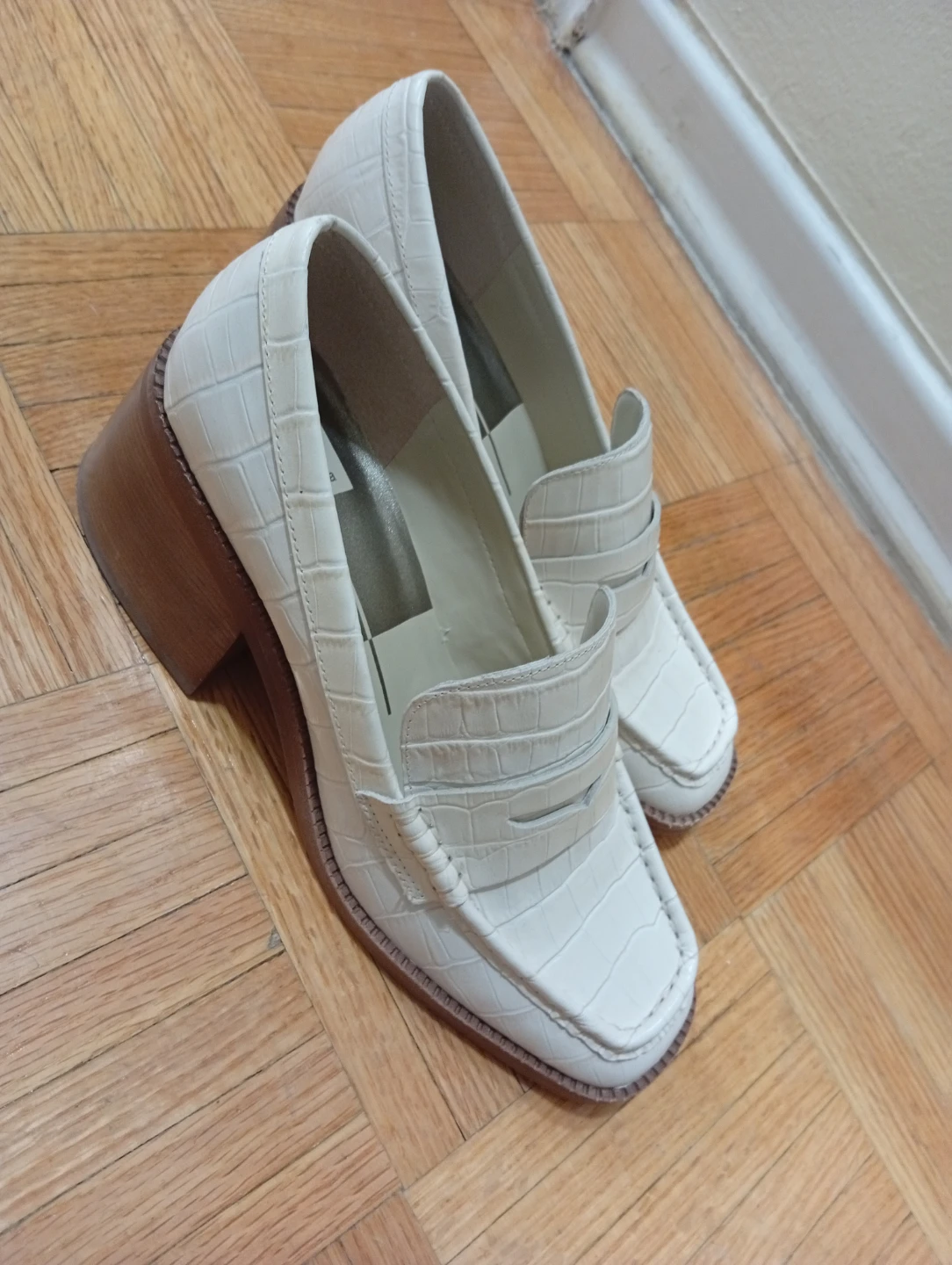 Dolce Vita white crocodile-embossed loafers