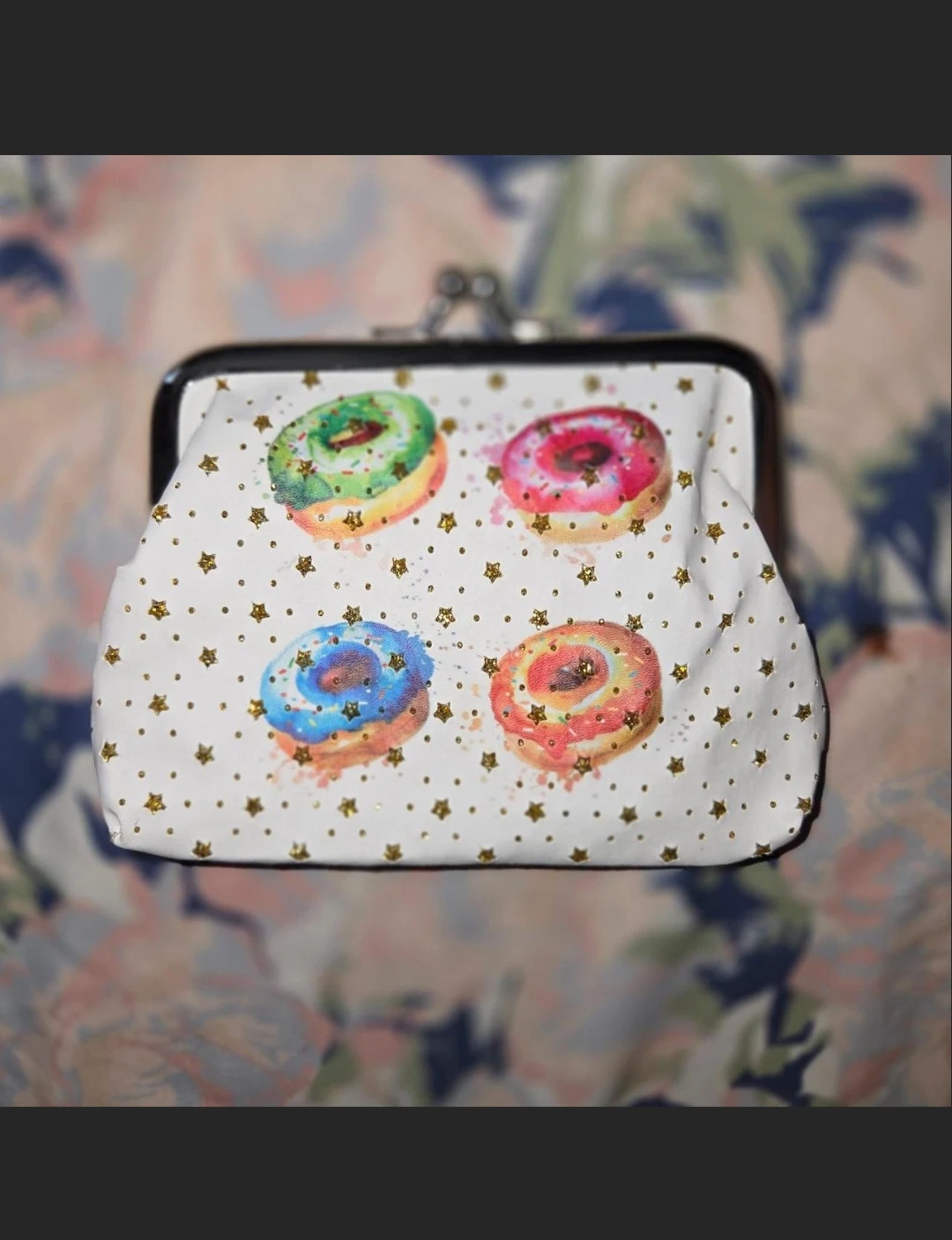 'Glazed Doughnut & Stars' Coin Purse in White