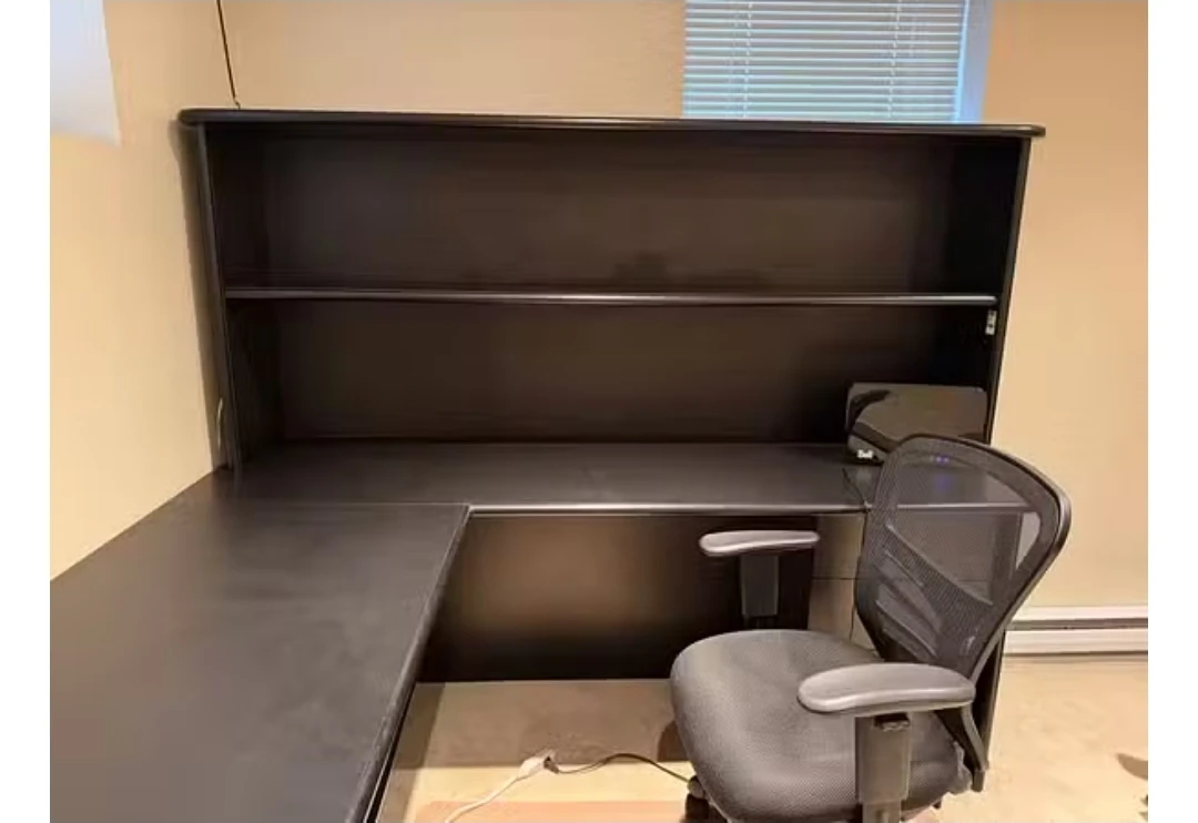 Black L-shaped Corner Desk with Hutch - photo 2