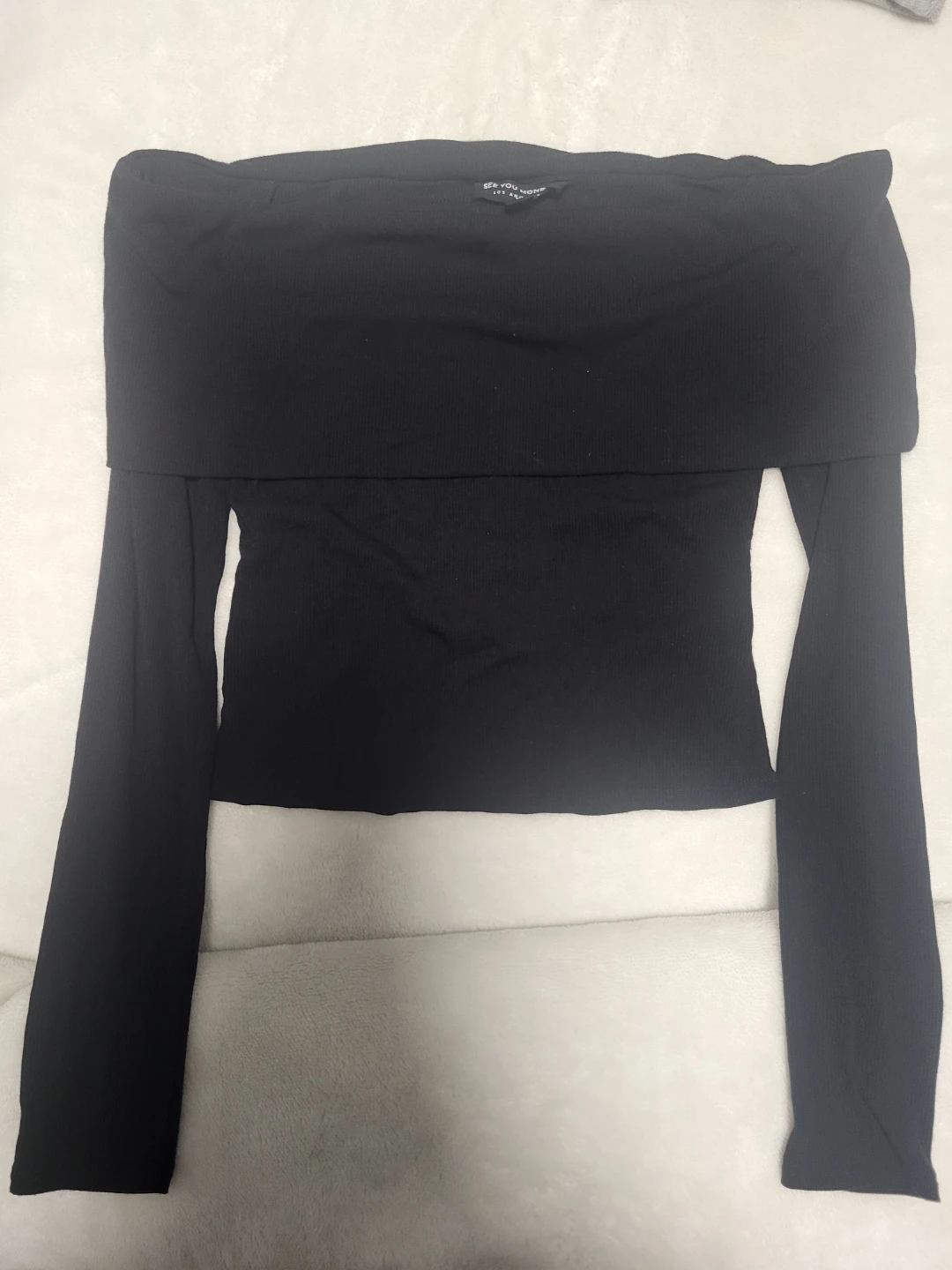 See You Monday Black Off-Shoulder Top