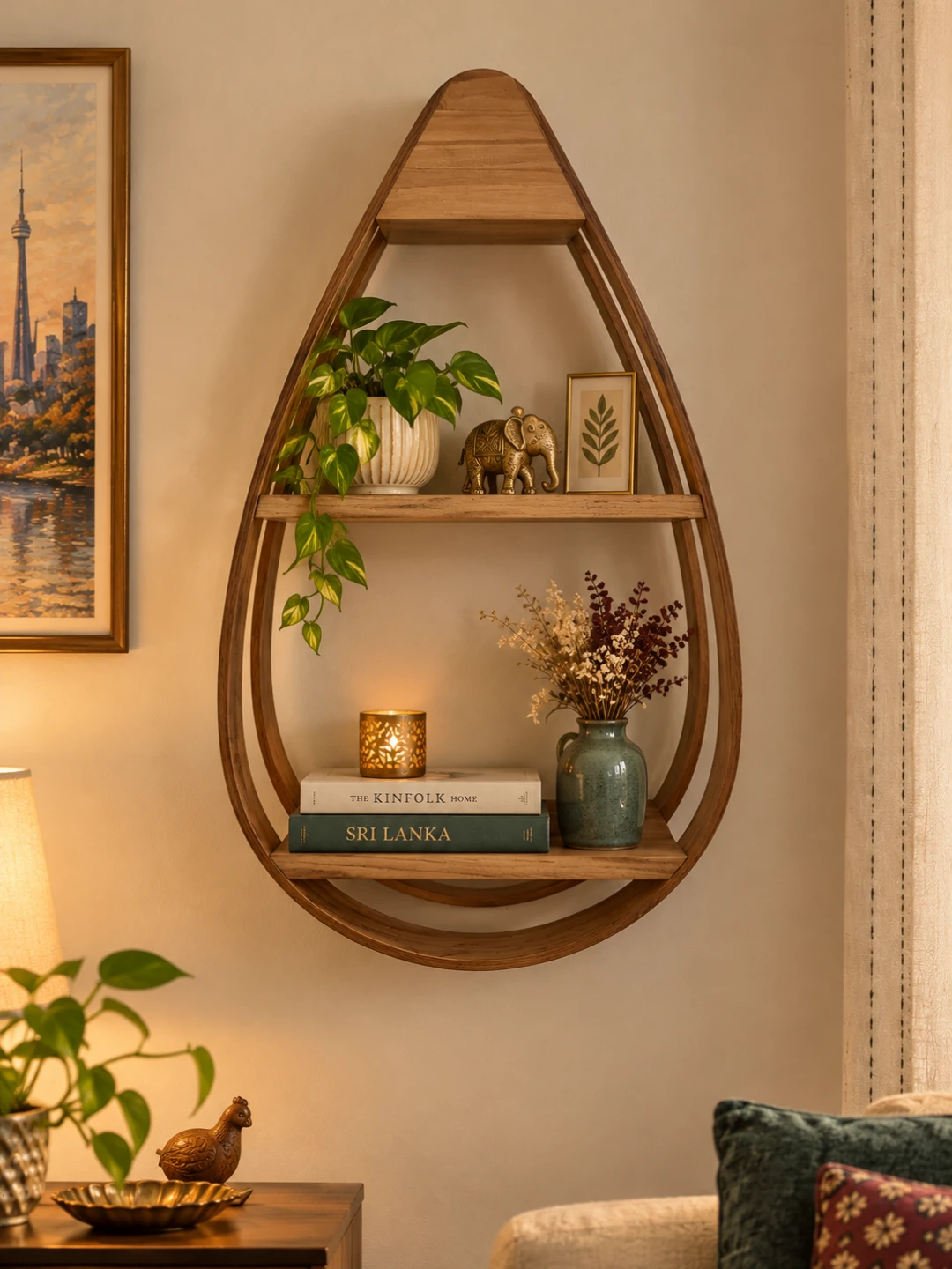 Teardrop Wall-Mounted Wood Shelf