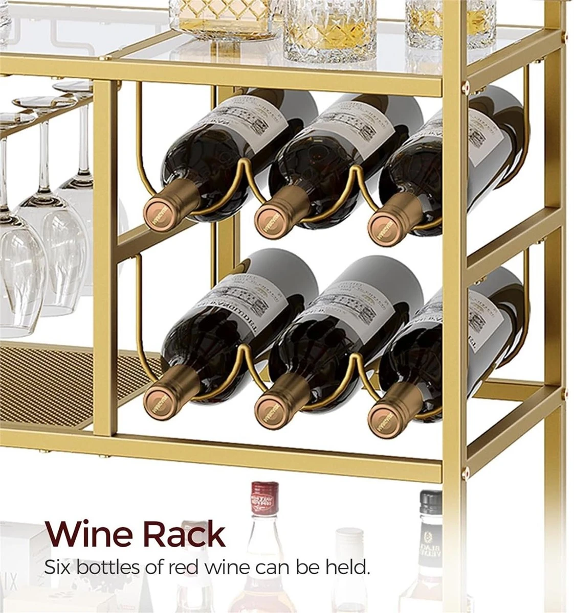 New<> Gold Metal Bar Cart with Wine Rack - photo 4