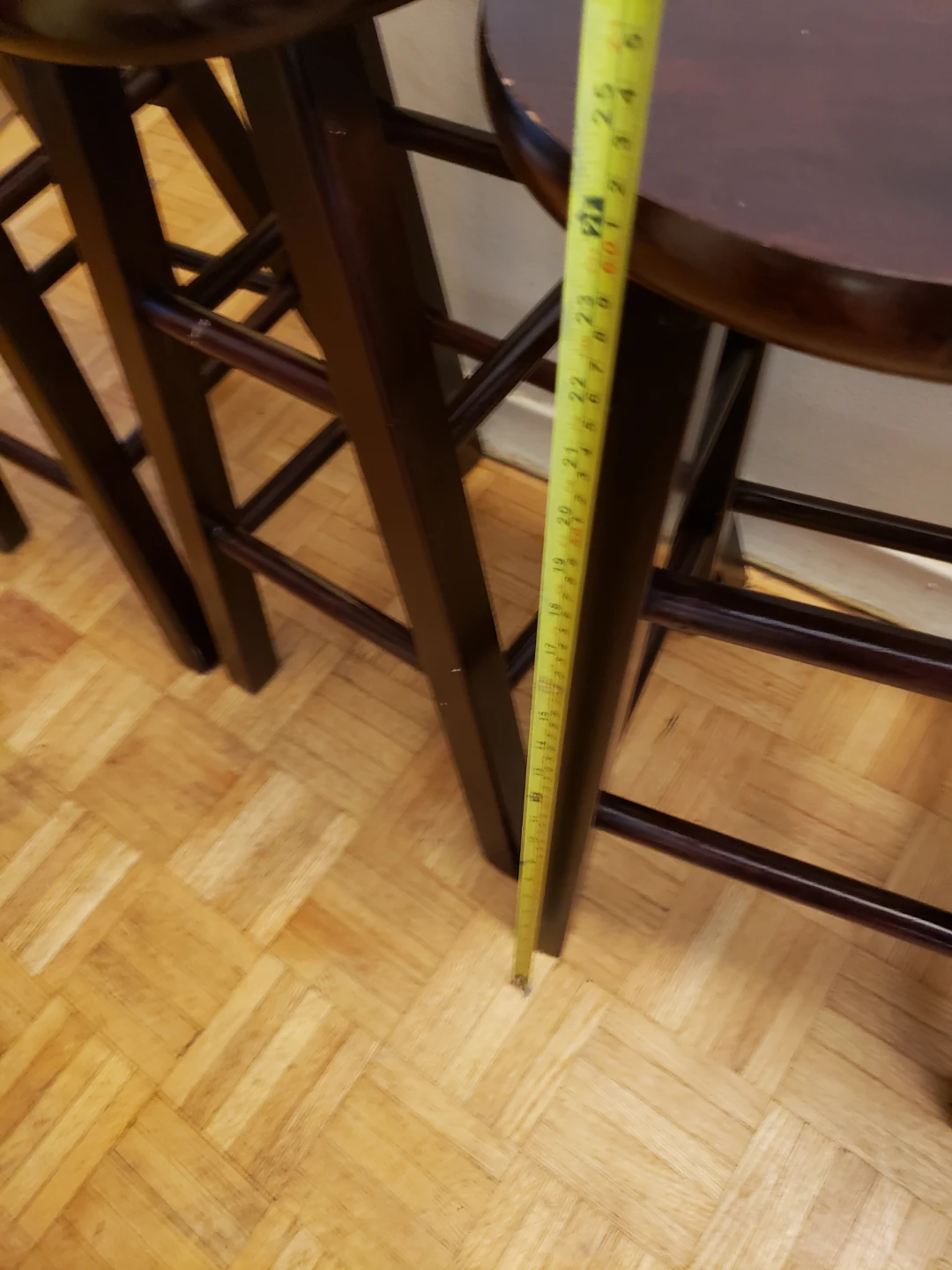 Four Dark Wood Round Bar Stools - photo 3