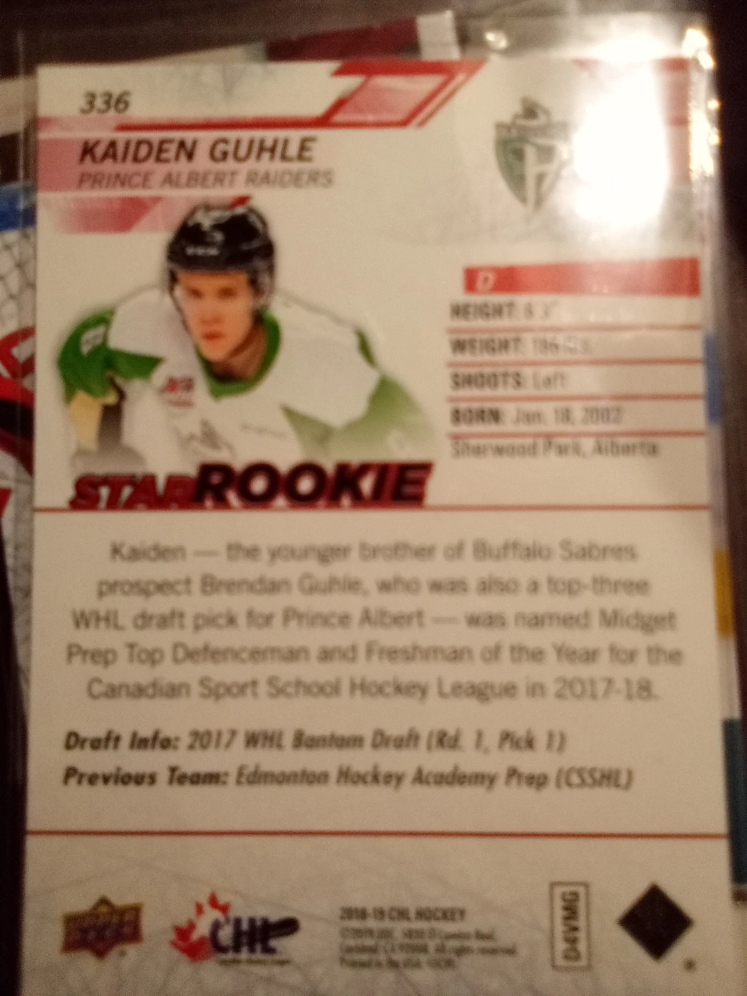 2018-19 Upper Deck CHL Kaiden Guhle Star Rookie Exclusives - photo 2