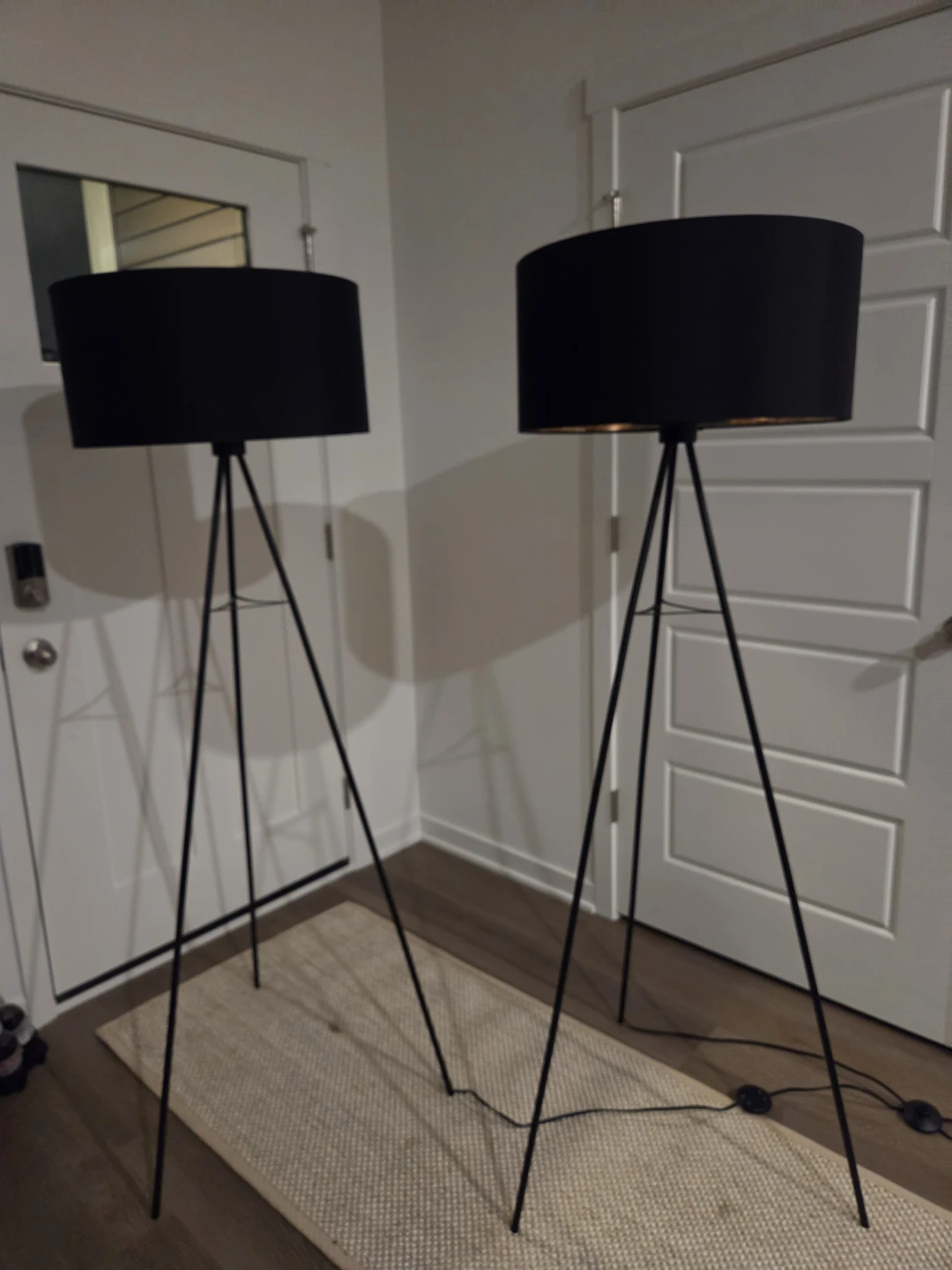 Set of Two Black Tripod Floor Lamps