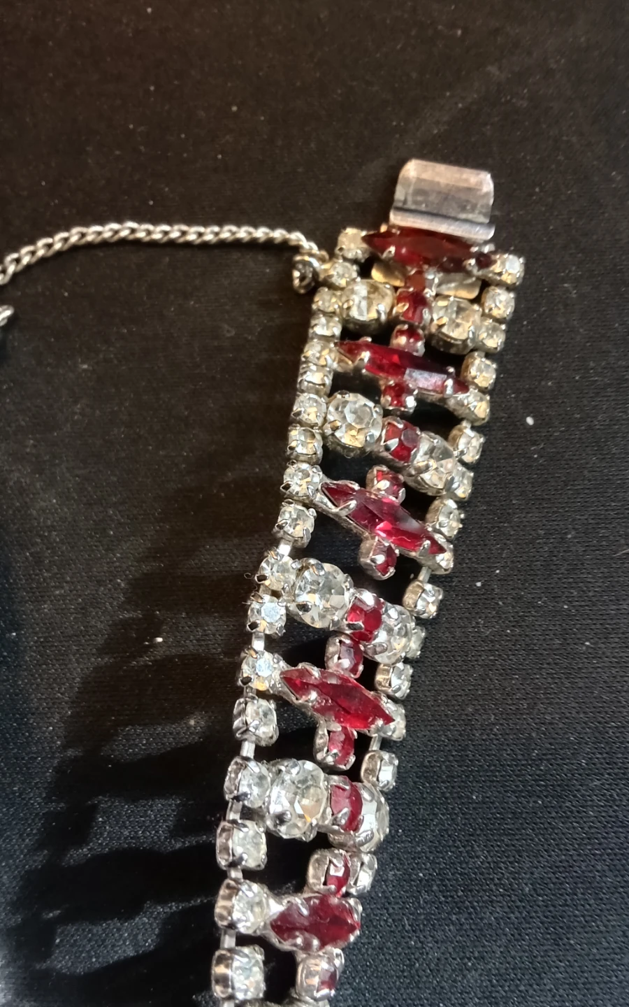1940s–1950s European Multi-Row Ruby Red & Clear Rhinestone - photo 4