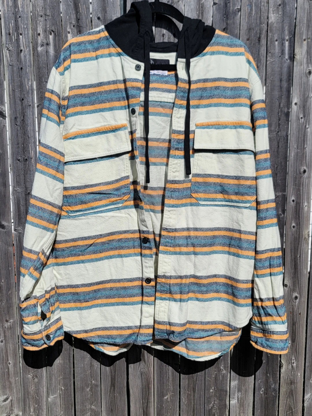 Original Use Striped Hooded Flannel Shirt XL