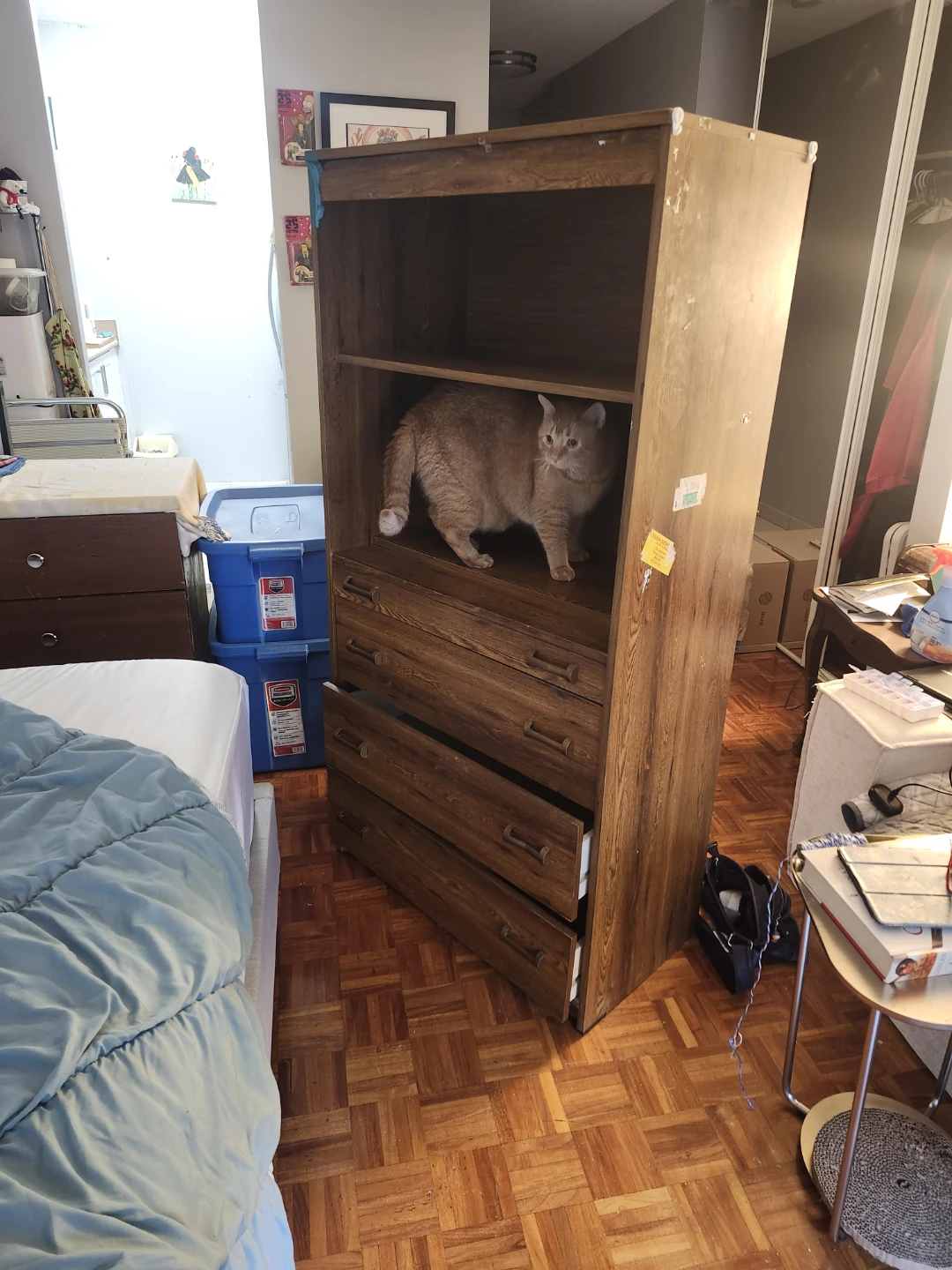 Tall Wooden Bookshelf with Drawers