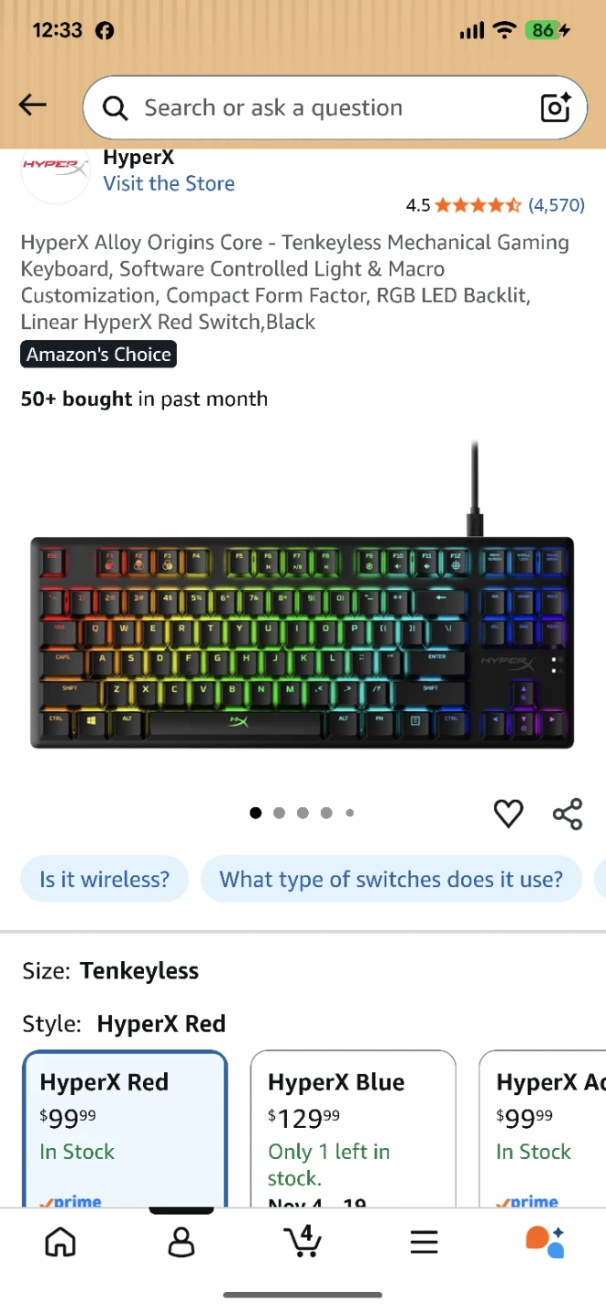 HyperX Alloy Origins Core Mechanical Gaming Keyboard