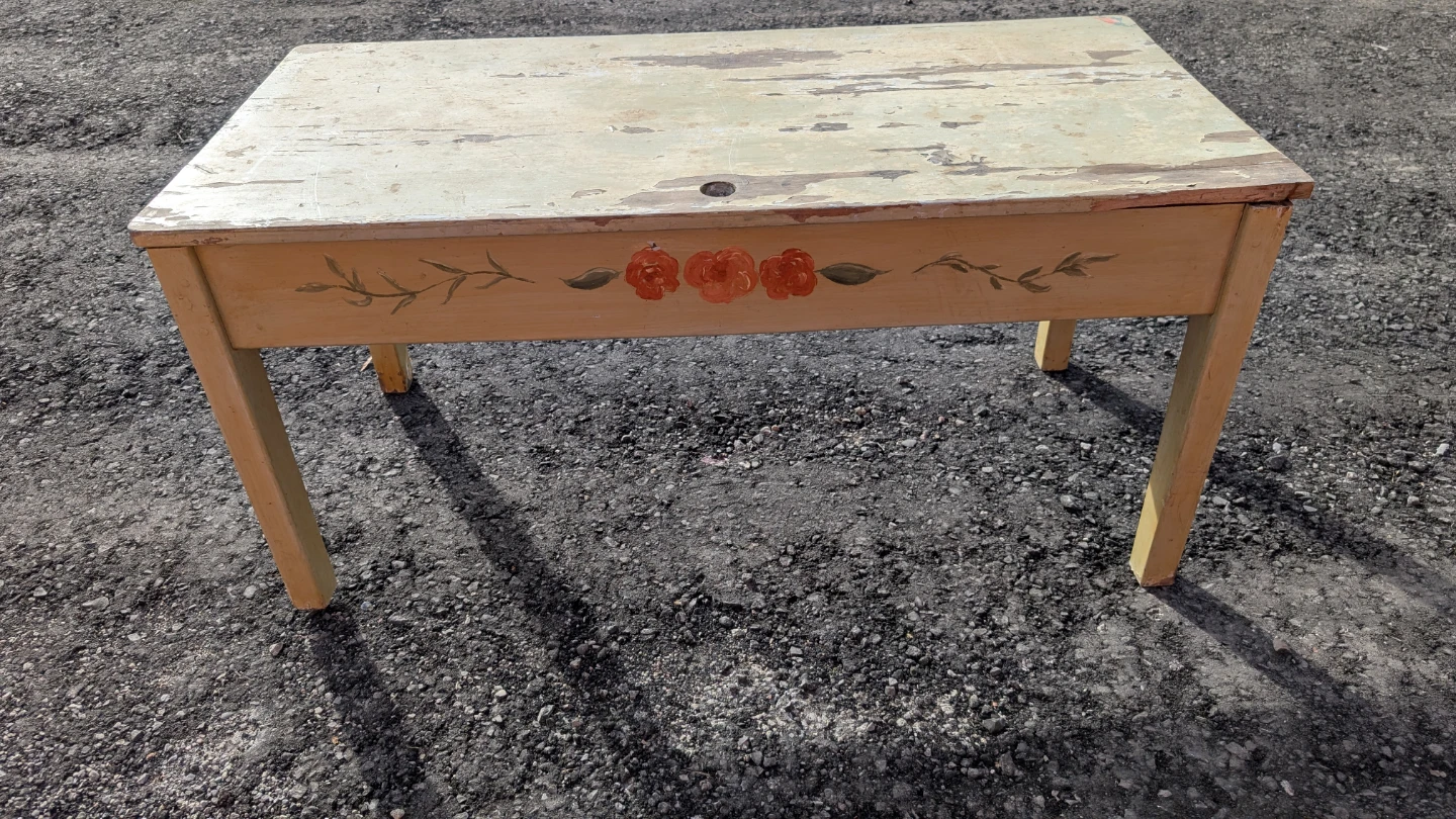 Vintage Hand-Painted Wooden Desk with Drawers - photo 3