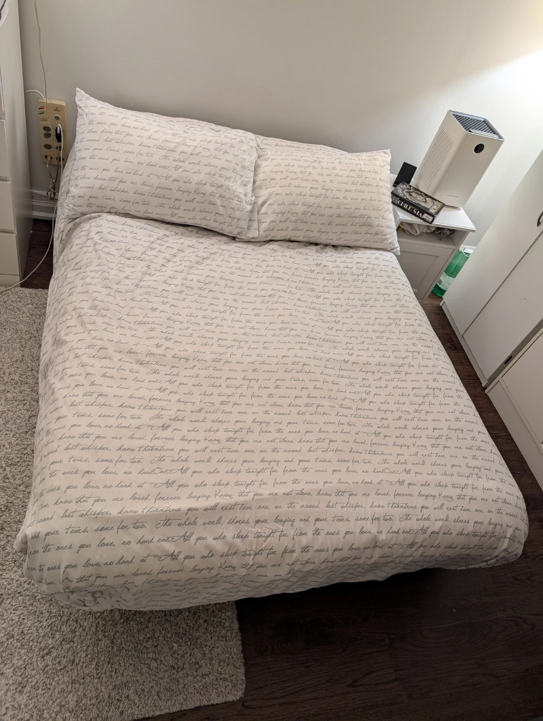 Queen Duvet Duvet Cover Set - White Background with Grey Text - photo 2