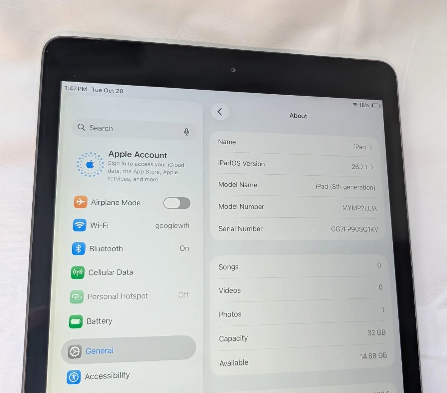 Nice APPLE iPad 8 10.2 inch 32GB WIFI PLUS CELLULAR UNLOCKED - photo 2