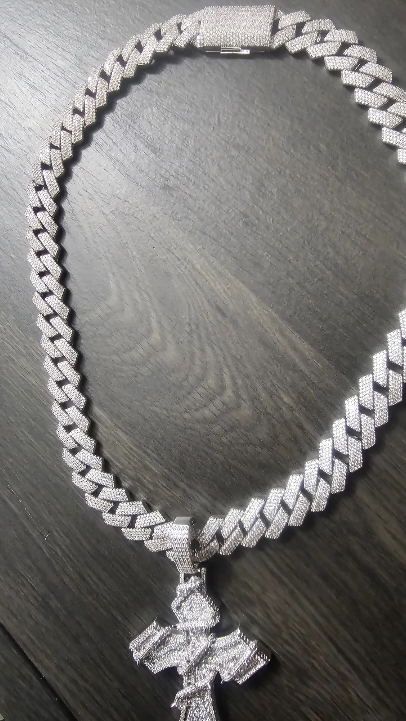 Iced Out Cuban Link Chain with Cross Pendant - photo 2