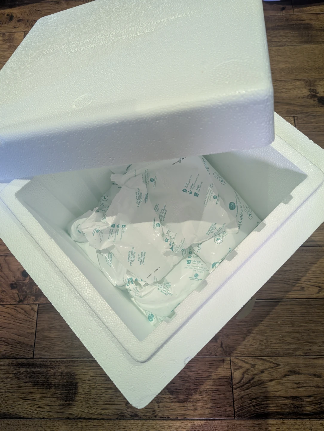 Styrofoam cooler & 10 ice packs