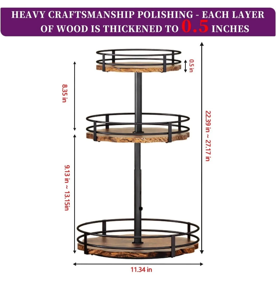 3-Tier Rustic Wood Rotating Organizer Lazy Susan....NEW - photo 2