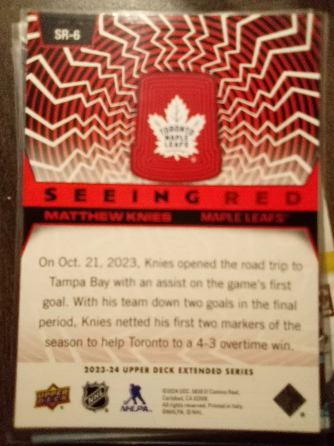 2023-24 Upper Deck Matthew Knies Seeing Red Hockey Card - photo 2