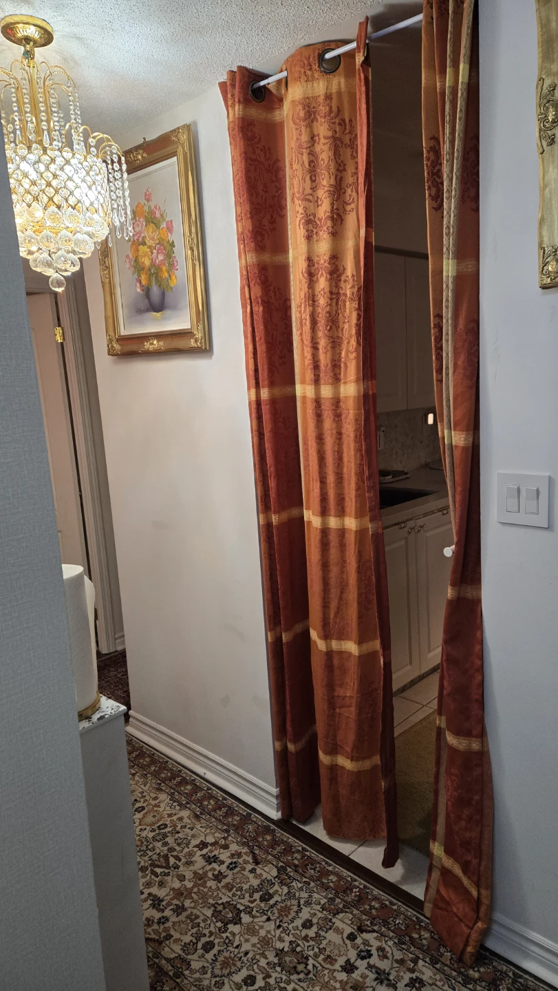 Orange Patterned Grommet Curtains pair