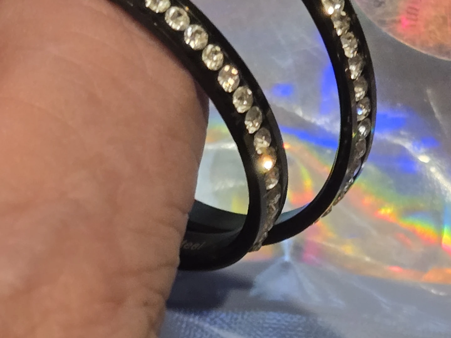 Black Hoop Earrings with Crystals - photo 2
