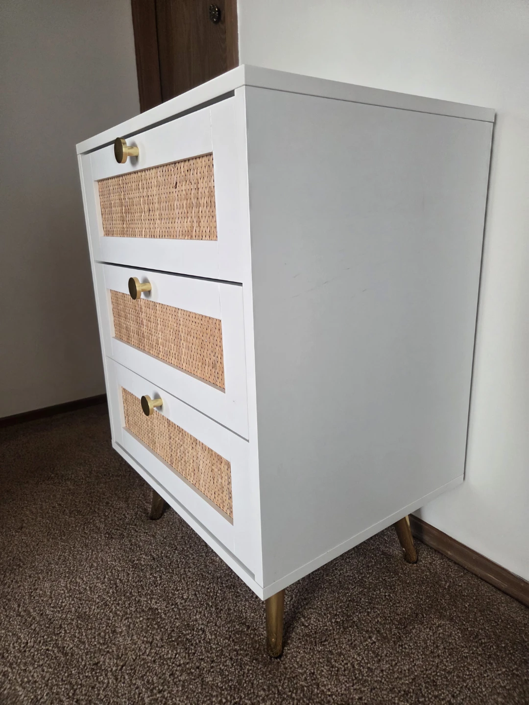 Three-Drawer Nightstand with Rattan Detail - photo 5