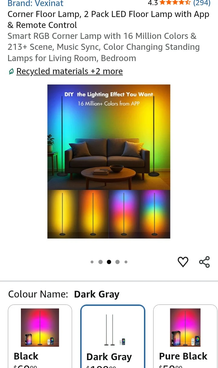 Vexinat Smart RGB LED Corner Floor Lamps - 2 Pack - photo 2
