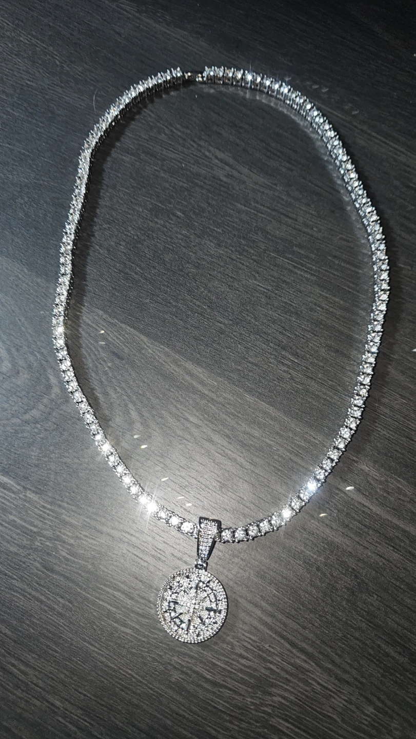 Iced Out Compass Pendant Tennis Chain