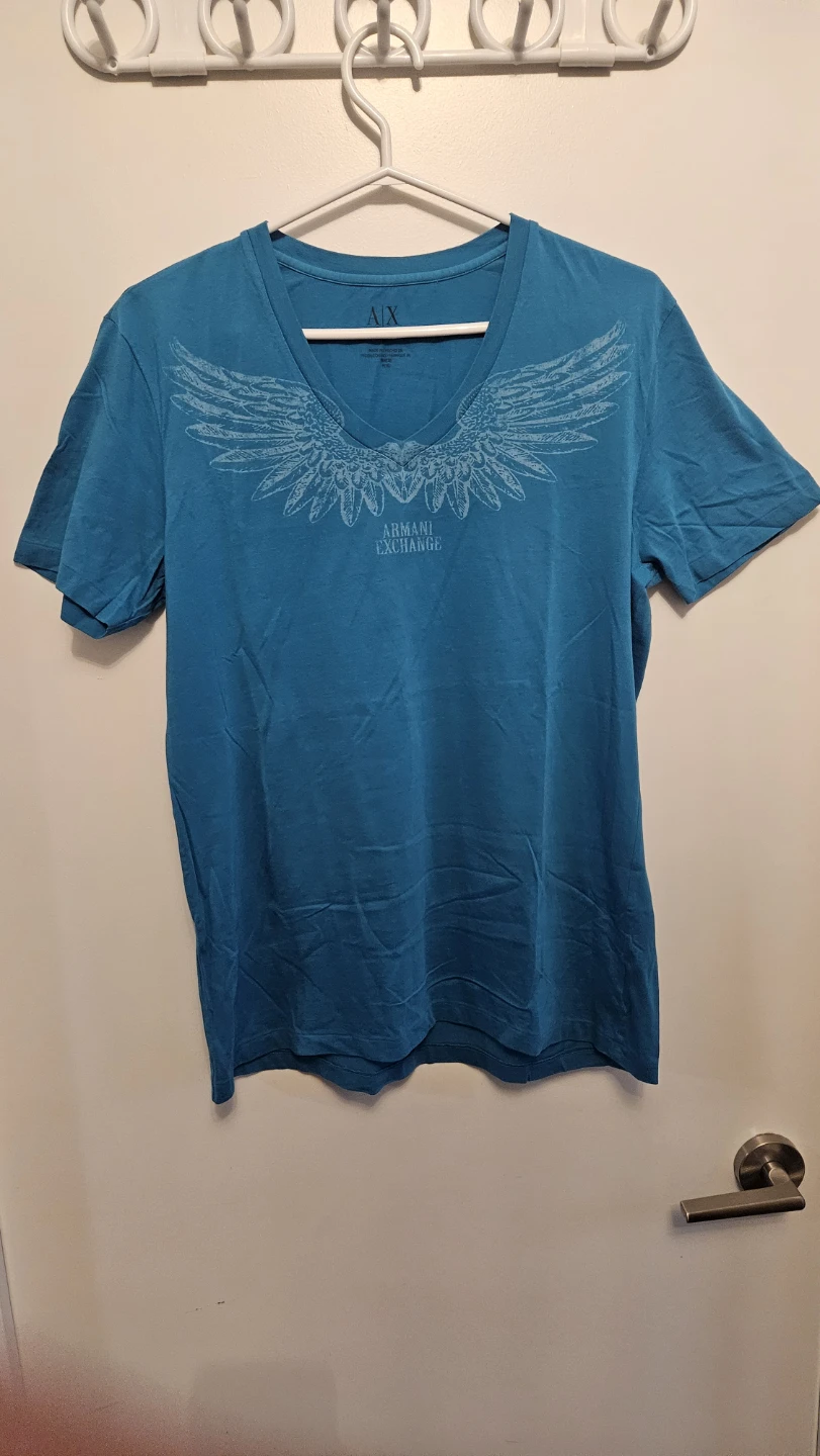 Armani Exchange Blue Wing Graphic V-Neck T-Shirt