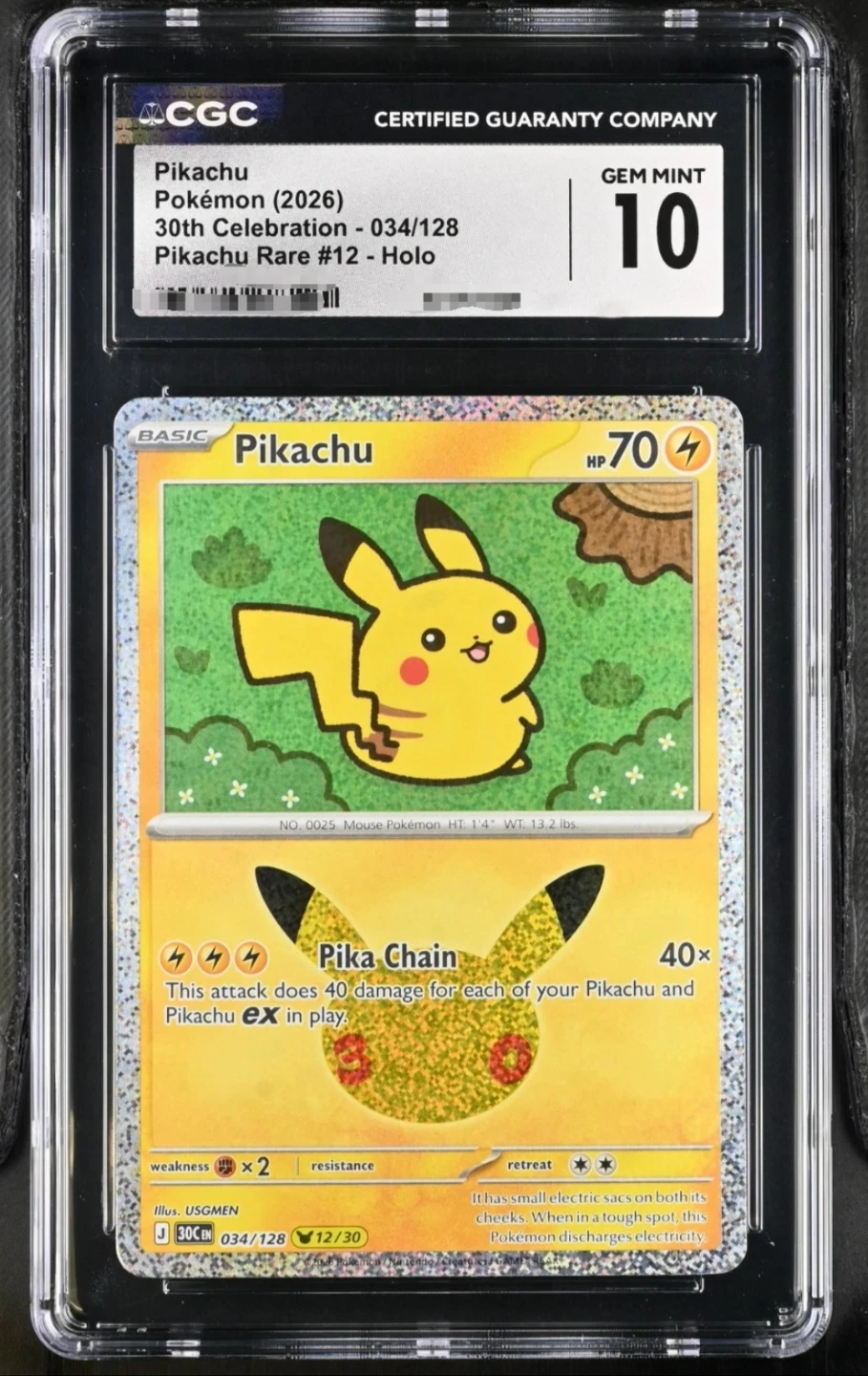 CGC 10 Pikachu #12 30th Celebration Holo