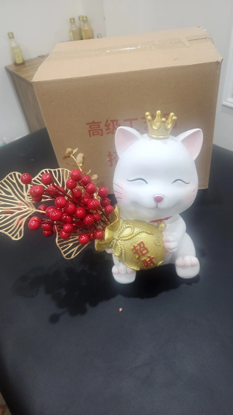 Lucky Cat Ornament with Gold Crown