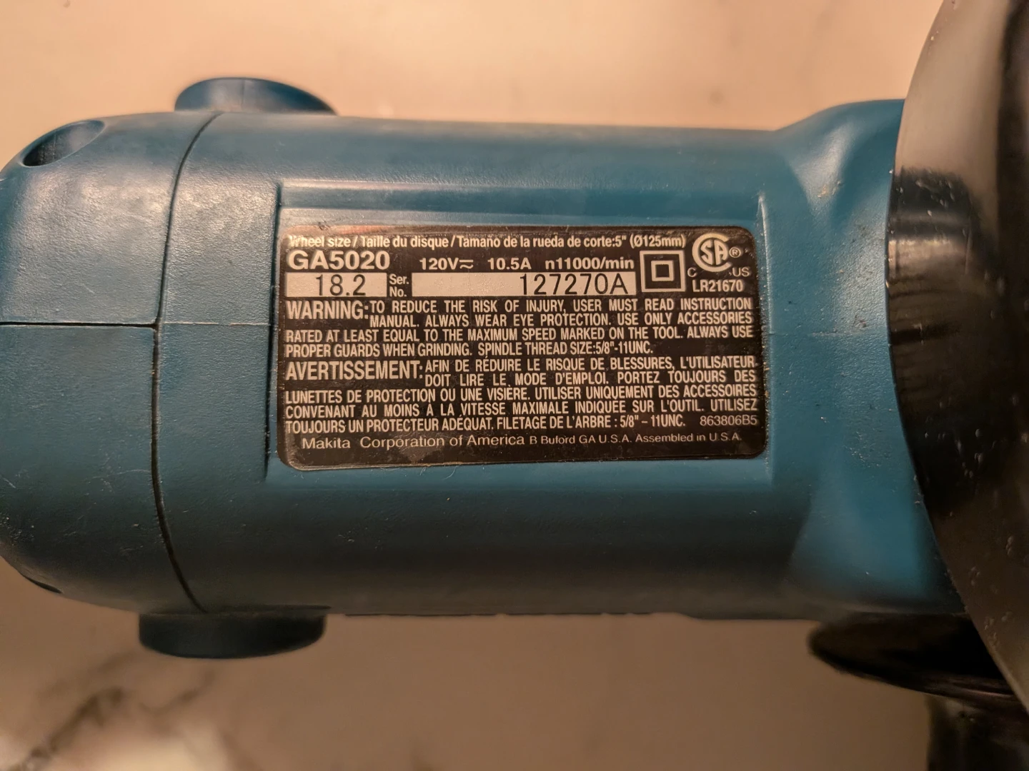 Makita 5-In 10.5A Angle Grinder w/ Brake - photo 2