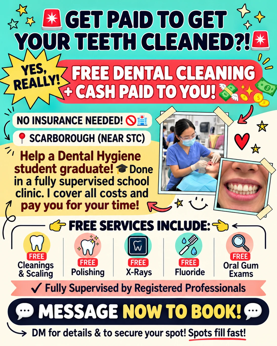 🦷💸 FREE DENTAL CLEANING + CASH COMPENSATION IN SCARBOROUGH!