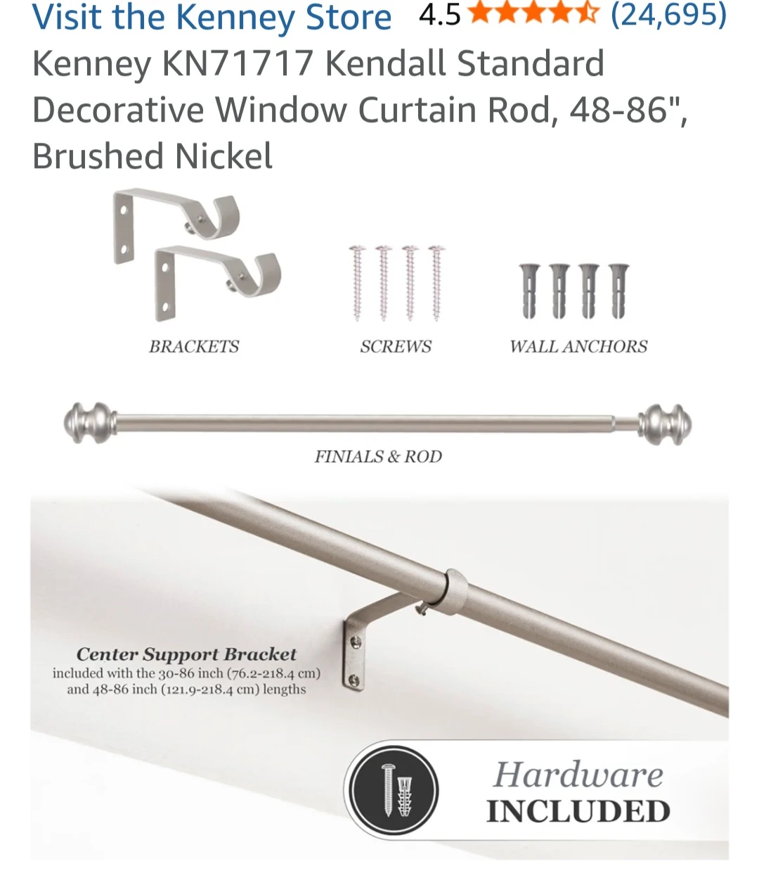 CURTAIN ROD 48"'-86"Nickel kenney kendall 5/8". Have 2 - photo 2