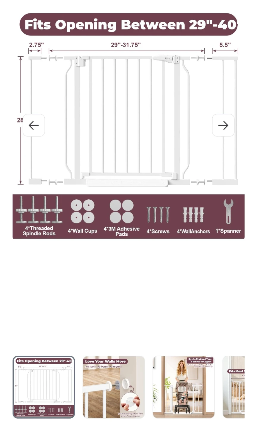 Cideny Baby Gate No Drilling, 29"-40" pressure mount - photo 4