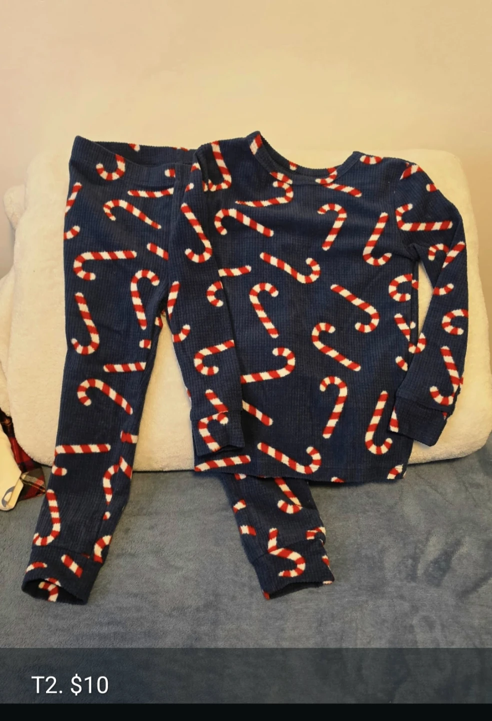 Candy Cane Print Waffle Knit Pyjamas