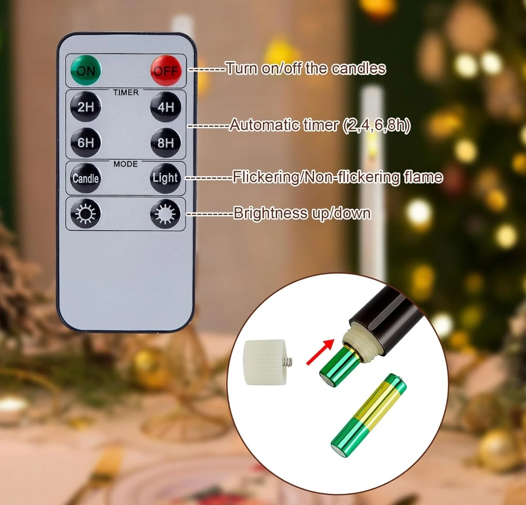 Set of 6 LED Flameless Taper Candles with Remotes - photo 4