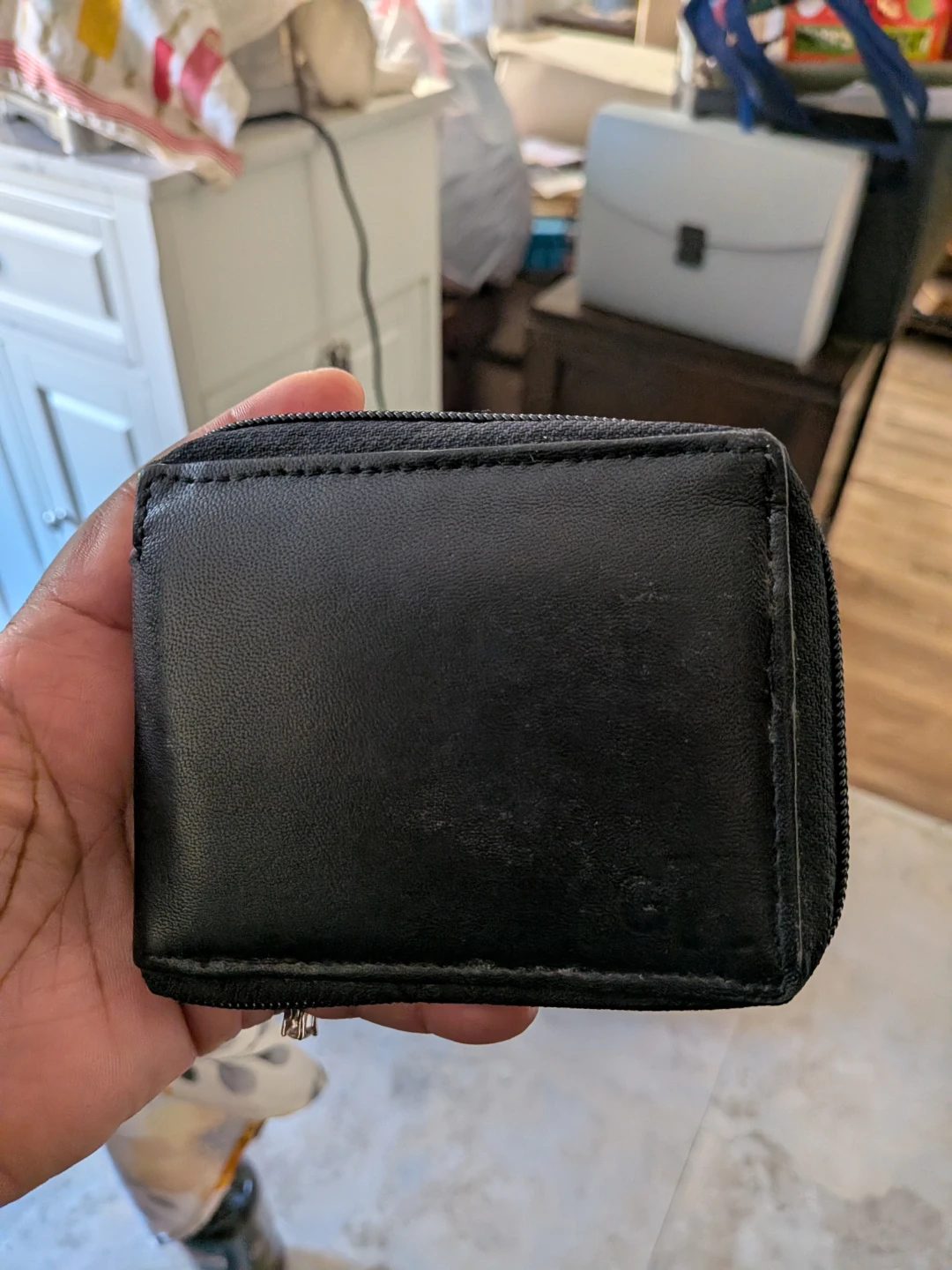 Black Genuine Leather Zip-Around Wallet
