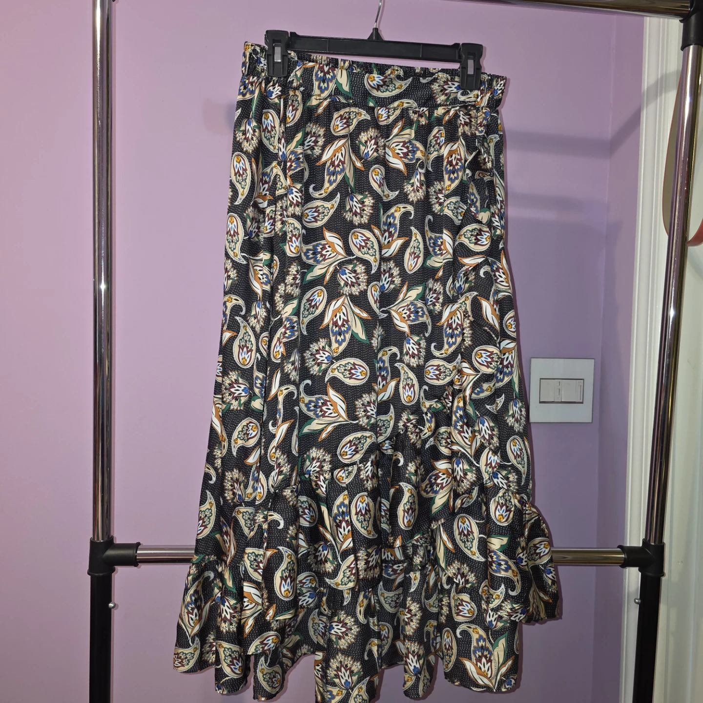 Maje Paisley Print Ruffle Skirt