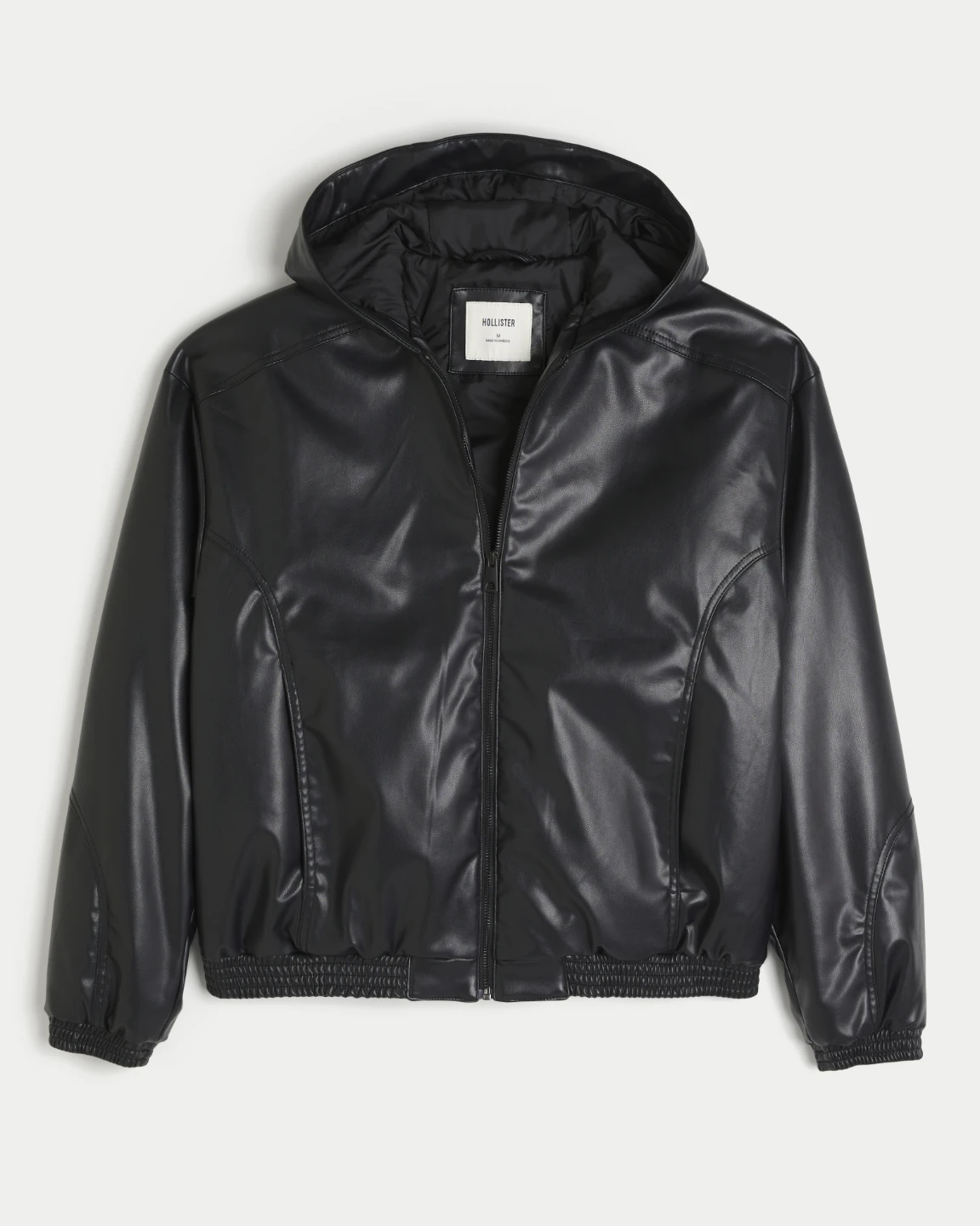 Hollister Faux Leather Hooded Bomber Jacket