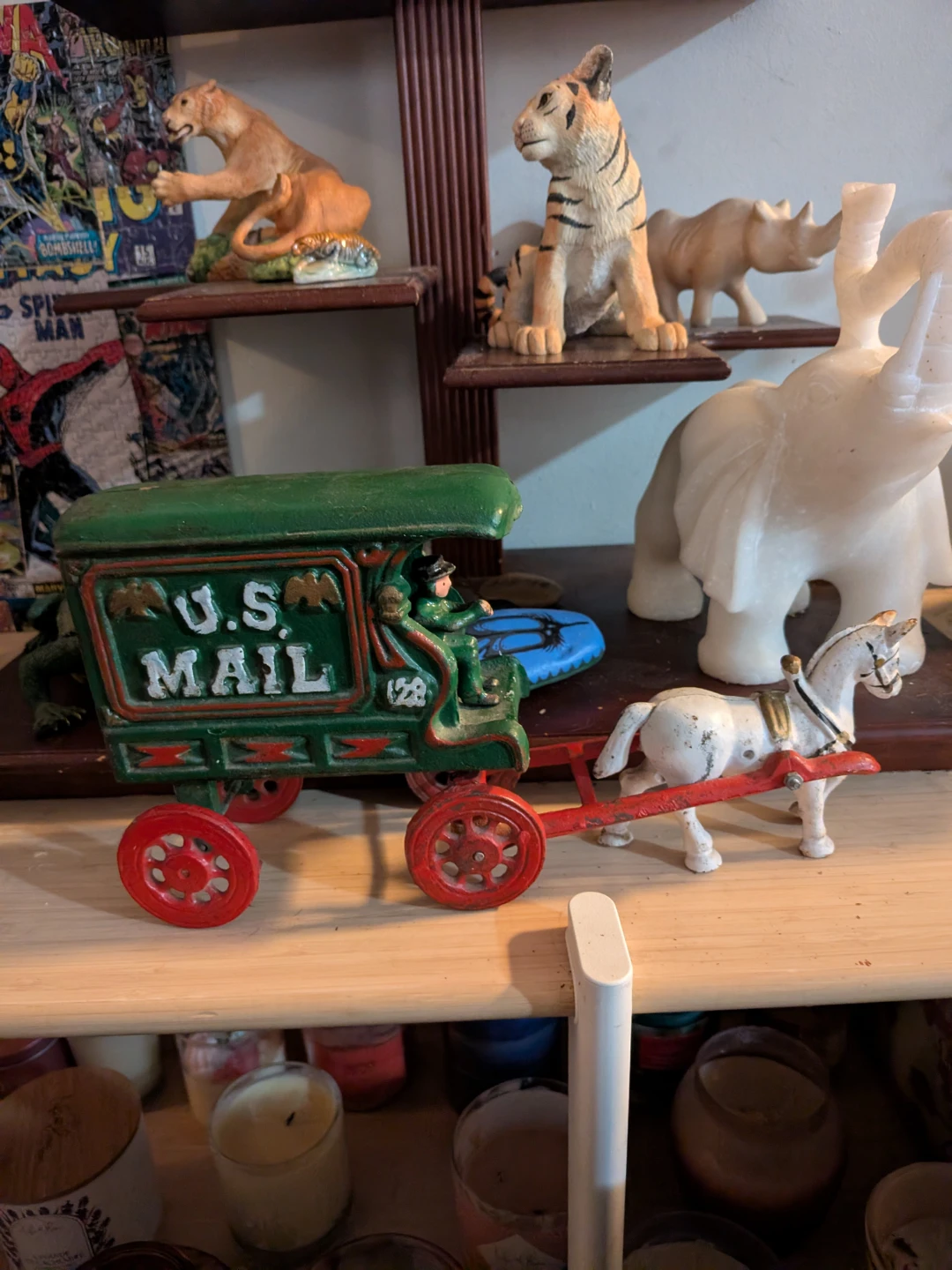 Vintage Cast Iron U.S. Mail Horse and Wagon Toy