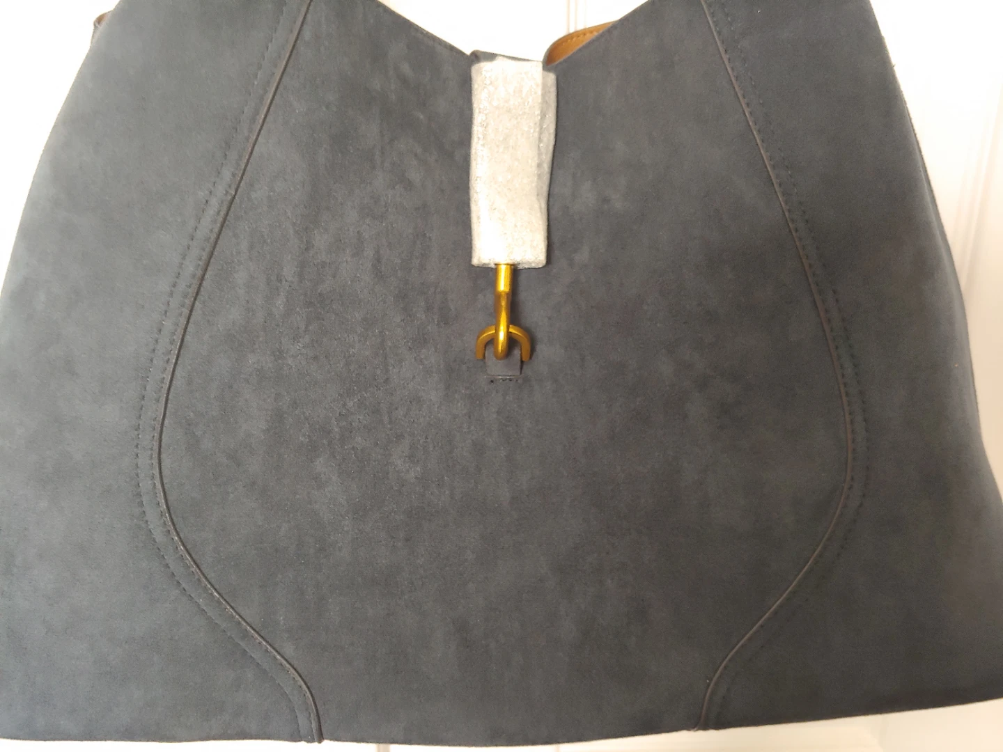 Faux Suede Slouchy Shoulder Tote Bag - Blue - photo 4