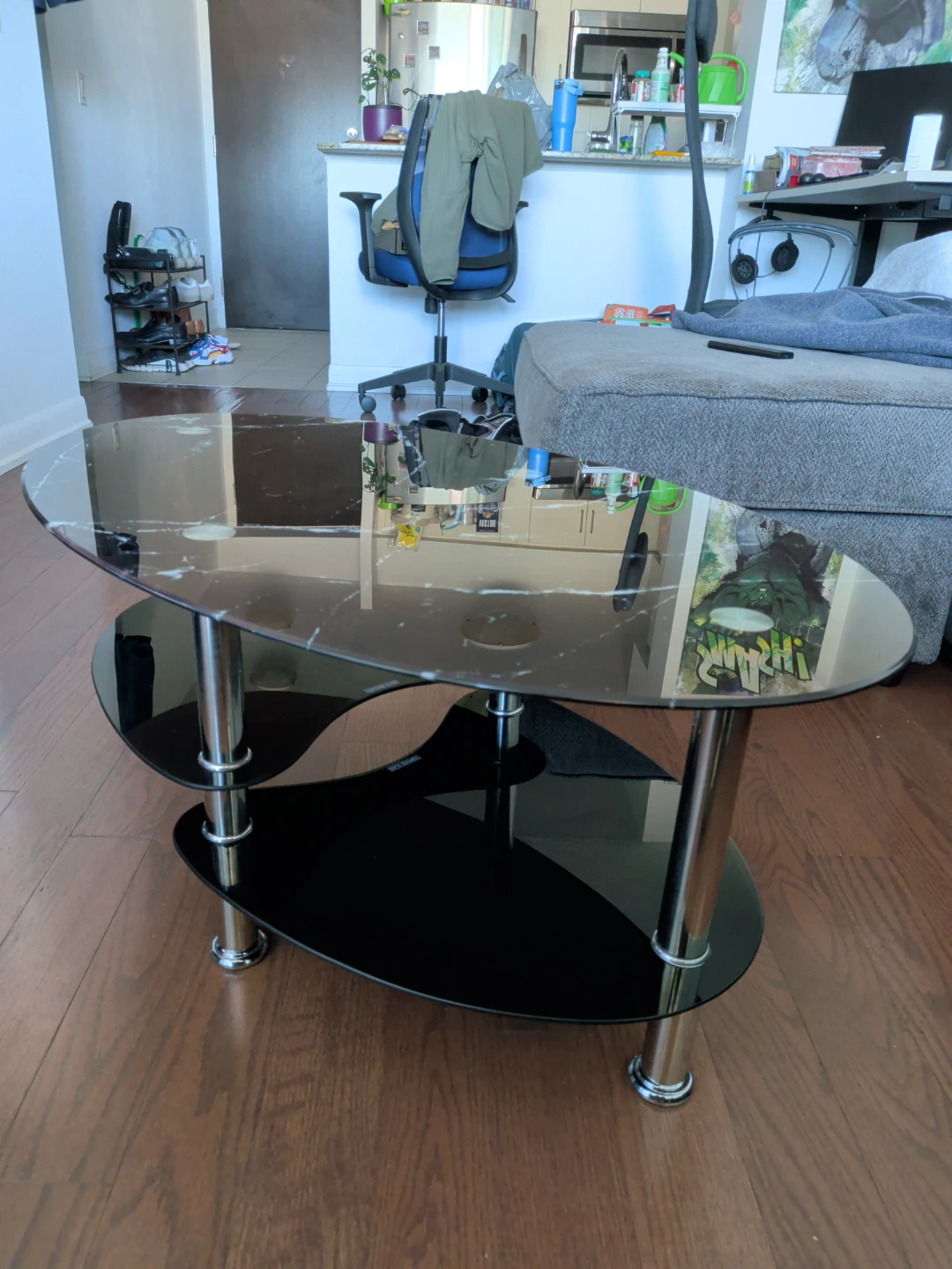 Black Marble Pattern Glass Coffee Table