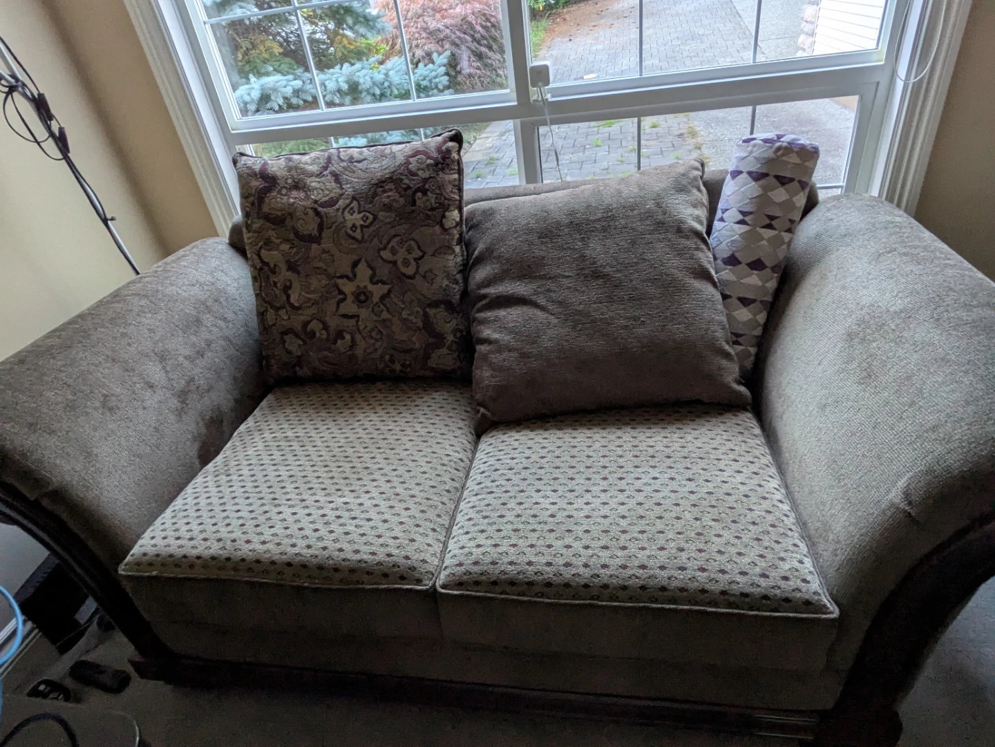 Brown Upholstered Sofa, Wood Frame