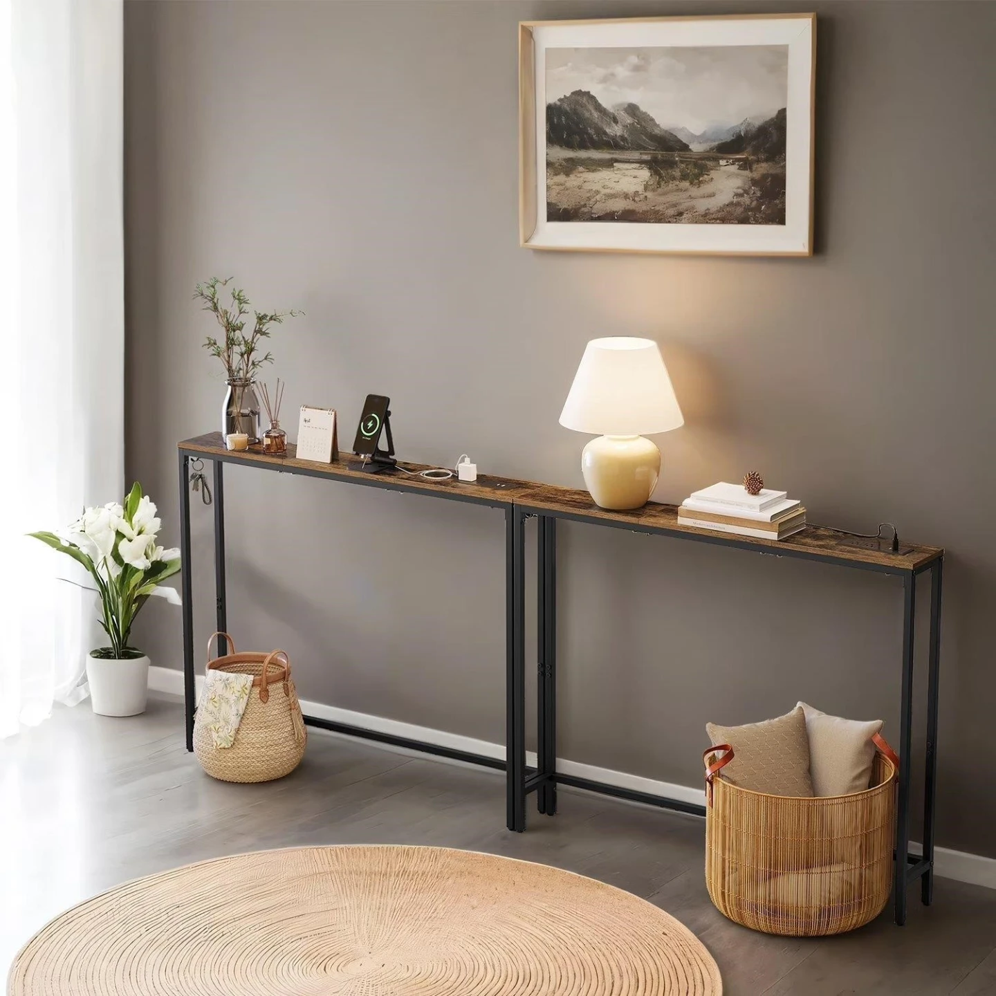 Thin Console Tables with Charging Station