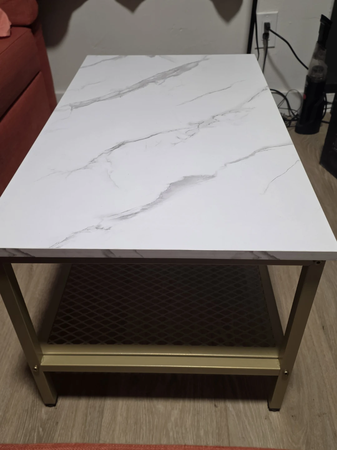 Faux Marble Coffee Table with Gold Metal Frame