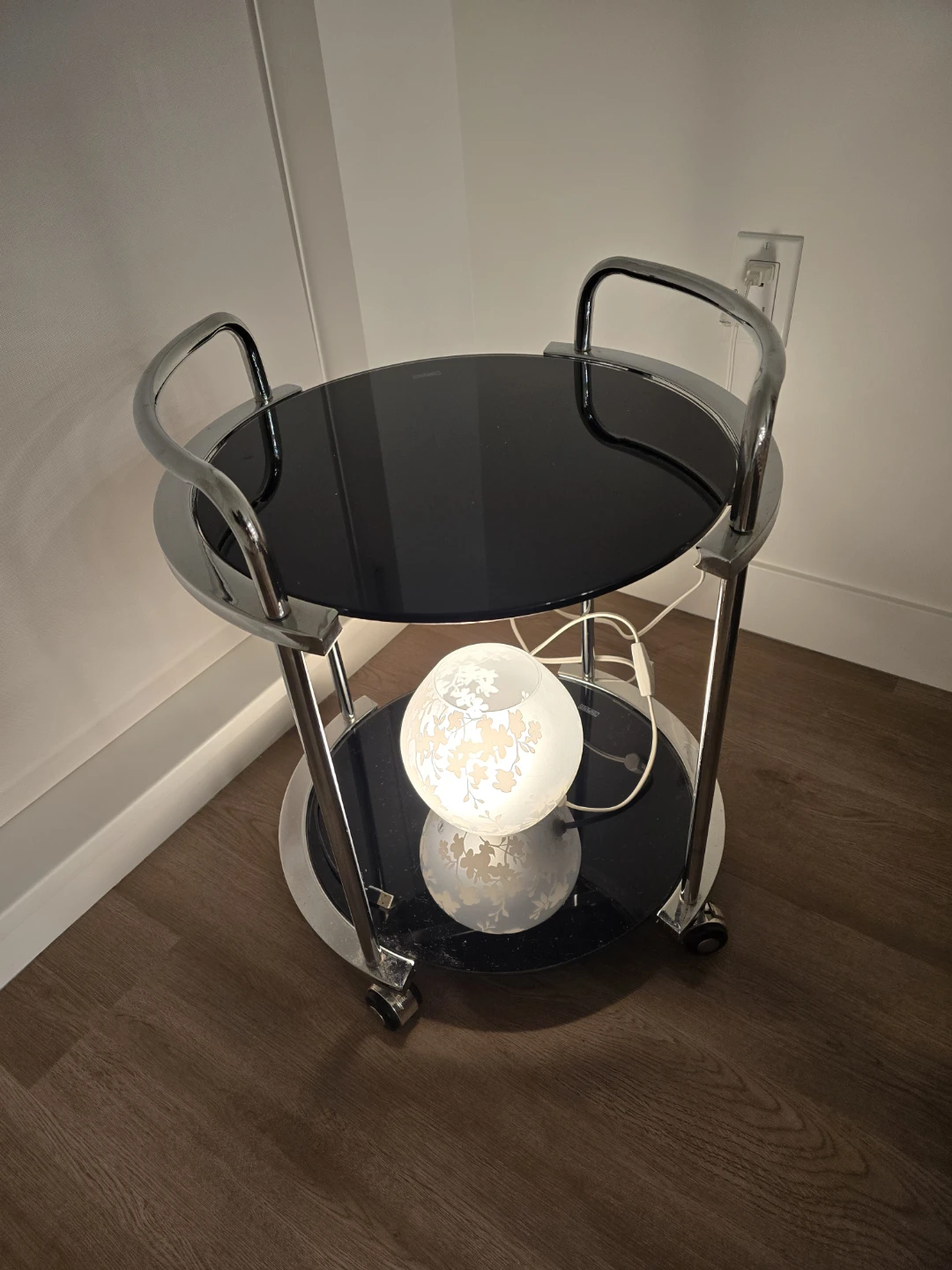 Two-Tier Glass Rolling Serving Cart