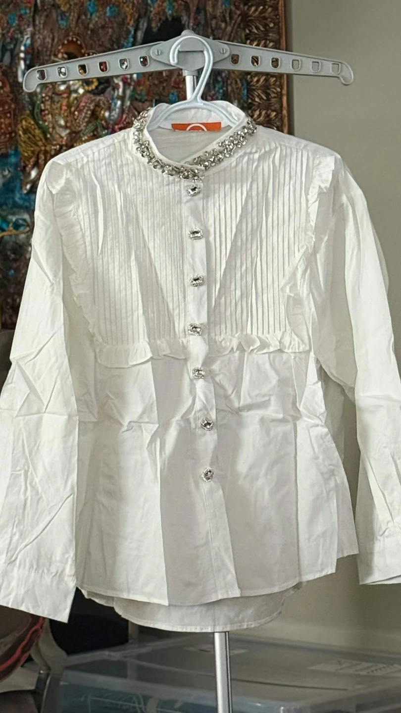 White Rhinestone Embellished Blouse